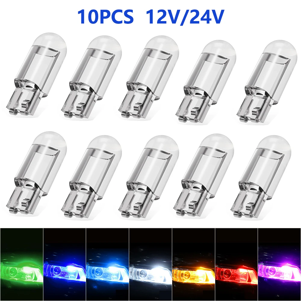

10X New W5W LED Canbus T10 Car Lights COB Glass Interior Parts Bulbs 6000K White Auto License Plate Lamp Dome Read Light 12V 24V
