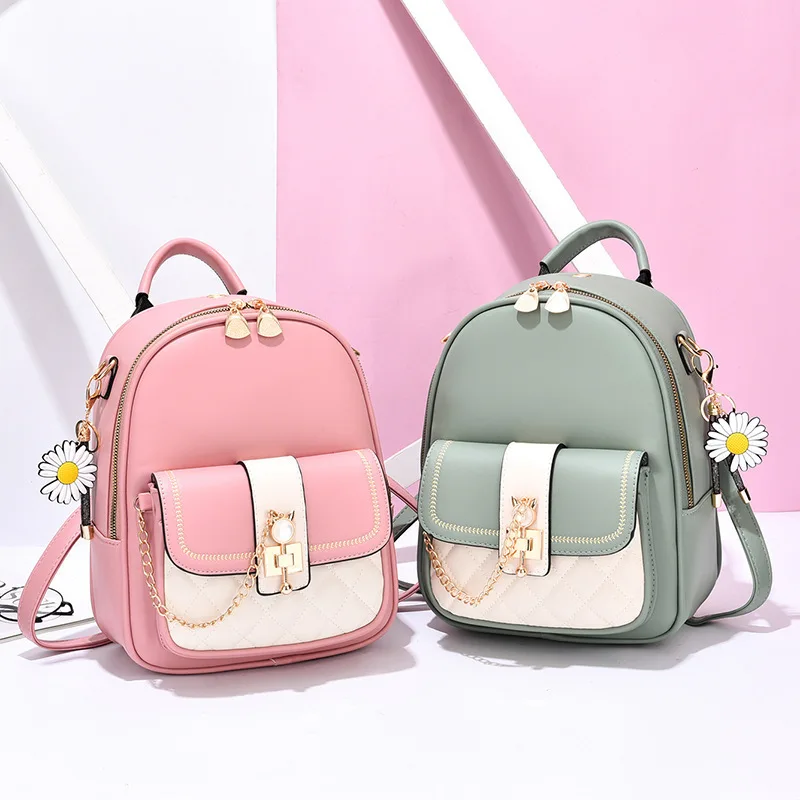

Women's backpack 2023 new fashion rhombus contrast backpack Korean version large capacity buckle single shoulder backpack