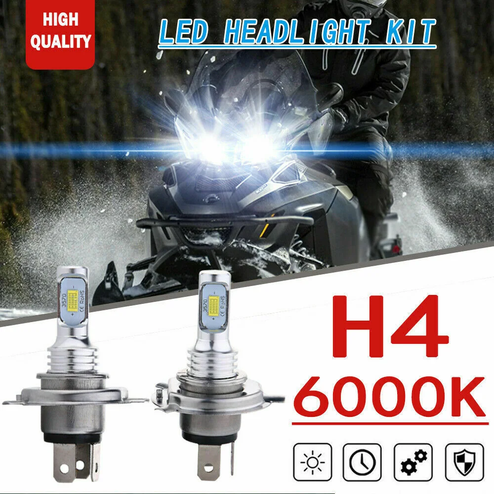 

2x 70W LED Headlight Bulbs High Low Beam HID White For Arctic Cat 250 300 350 366 400 425 450 Snowmobile
