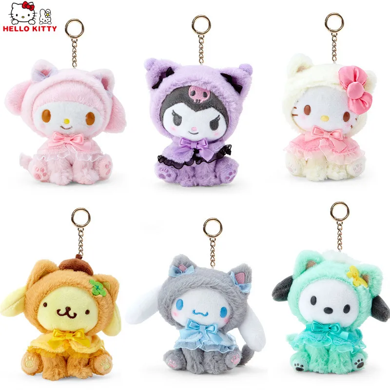 

Kawaii Sanrio Plush Keychain Hello Kitty Plushie Doll Keyring Cartoon Cute Cinnamoroll Key Chain Bag Pendant Gift For Girls