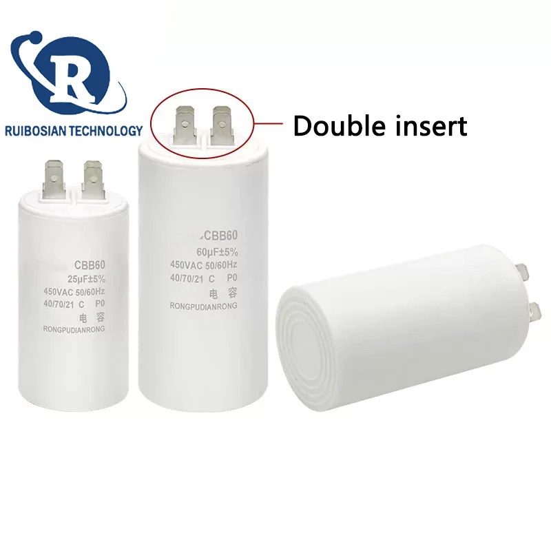 CBB60 insert capacitor 4UF 5UF 6UF 8UF 10UF 12UF 16UF 20UF 30UF 40UF 50UF 60UF 80UF 100UF 450V washing machine pump