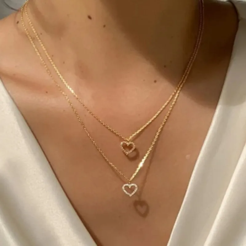 

New Trendy Multilayer Heart Necklace for Women Fashion Gold Silver Color Geometric Chain Collar Necklace Jewelry Gift
