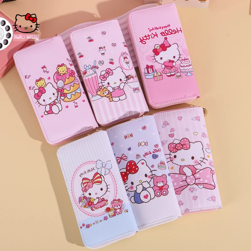 

Sanrio Kawaii Hello Kitty кошелек с несколькими отделениями для карт Женский кошелек на молнии для монет удостоверения личности водителя органайзер для кредитных карт подарок