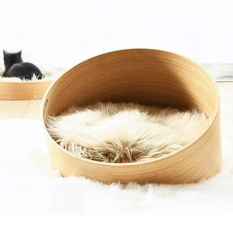 

Four seasons universal detachable washable plush mat solid wood cat nest house tent small dog kennel luxury pet bed