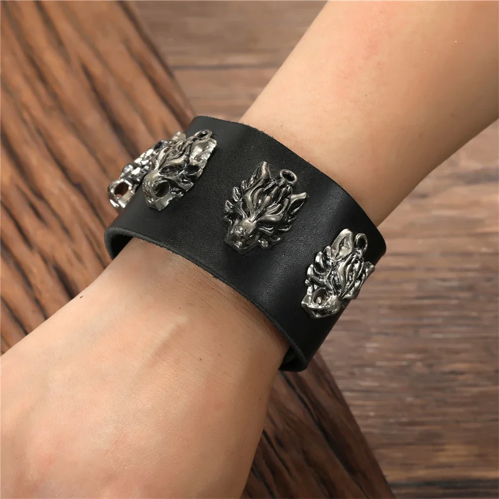 Мужской классический кожаный браслет в форме животного