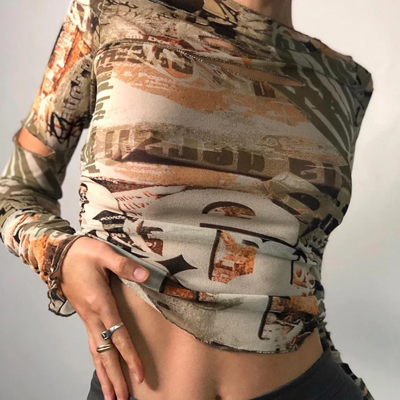 

Aesthetic Y2K Khaki Crop Top Shirt Vintage Women Sexy Slim Bodycon Korean Long Sleeve Tops Turtleneck Gothic Streetwear Indie