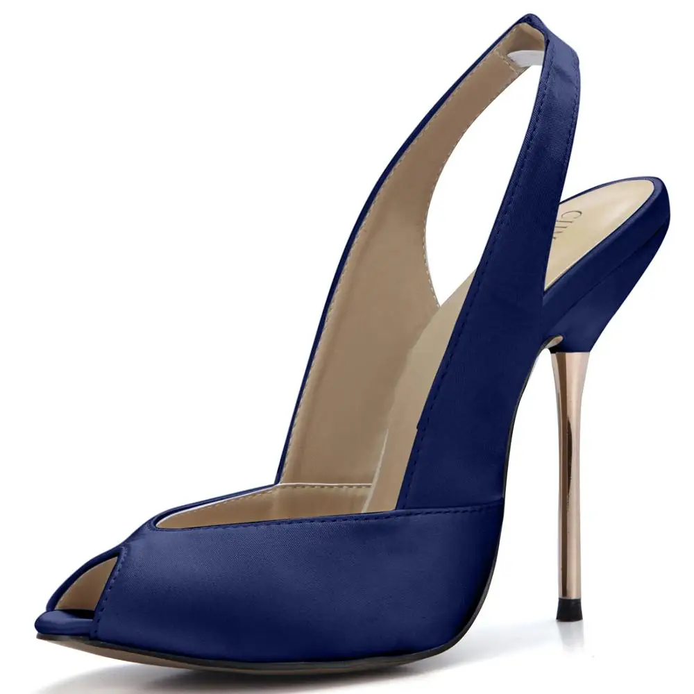 

CHMILE CHAU Satin Sexy Women Wedding Bridals Party Pumps Peep Toe Stiletto Iron High Heels Slingback Ladies Shoes 3845-g8