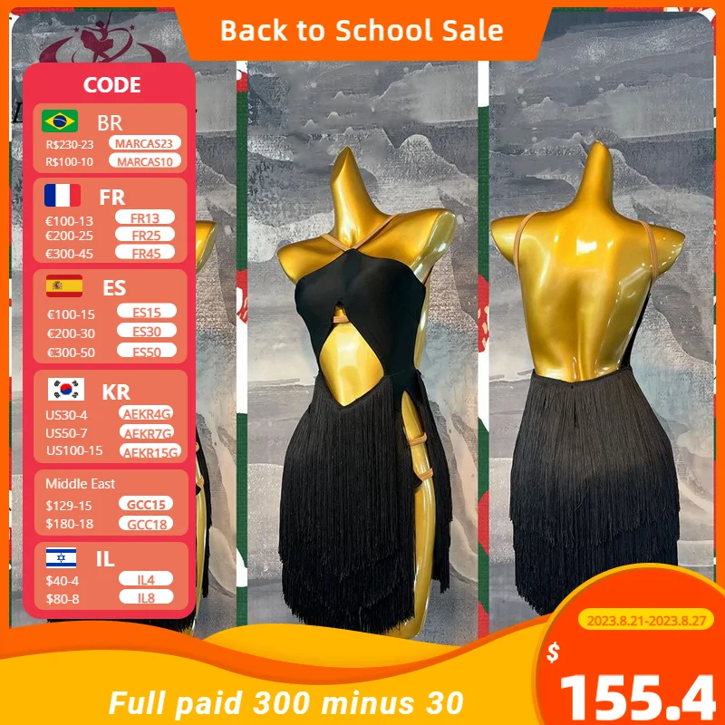 

Latin Dance Dress High-end Custom Art Kao Gao Lian Performance Suit Black Tassel Cha Cha Tango Stage Professional Clothing