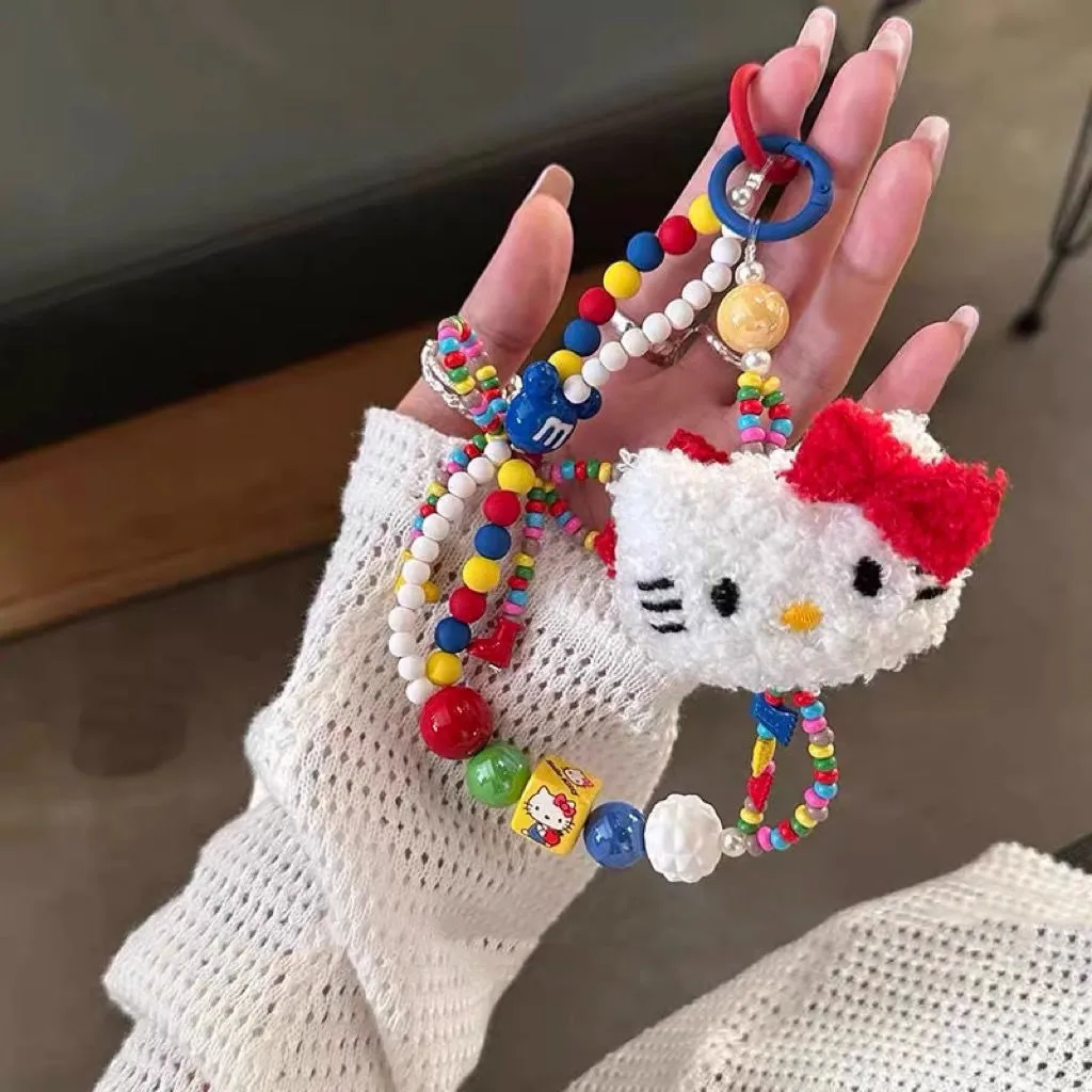 Милый брелок с красочными бусинами Hello Kitty мультяшный плюшевый подвесной ремень