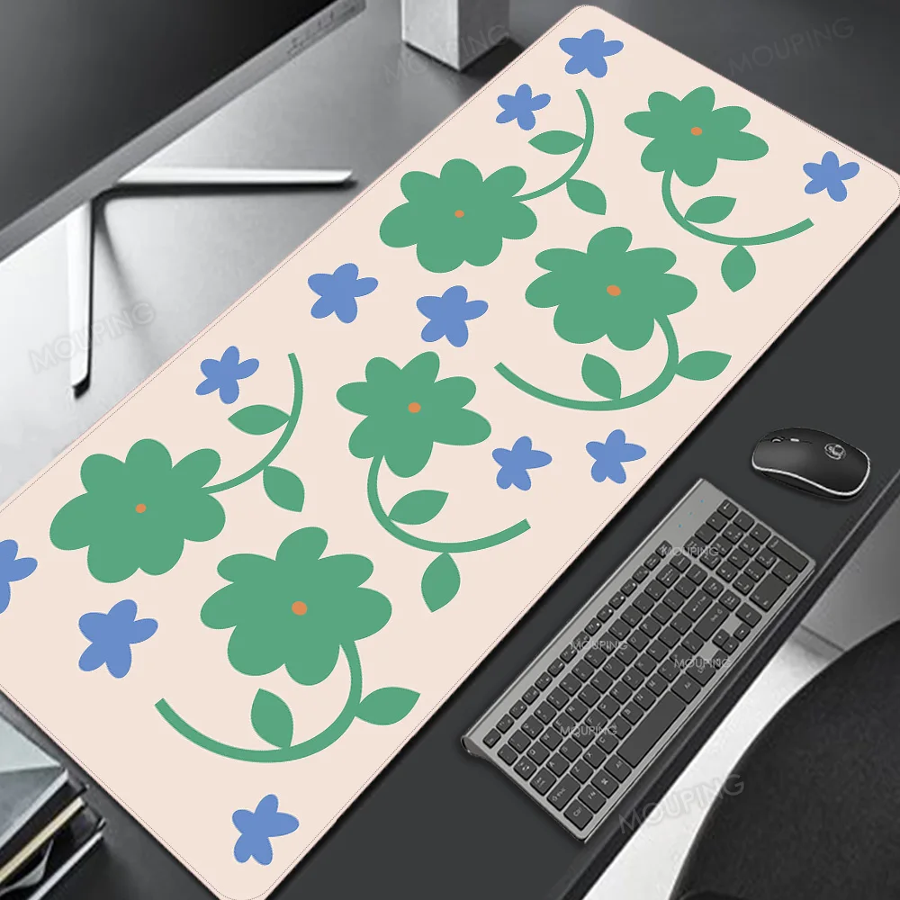 

Flower Mouse Pad 90x40 Cute Desk Accessory Minimalist Cartoon Rubber Mat Stitched Edge Play Mat Black Portable Computer Lifter