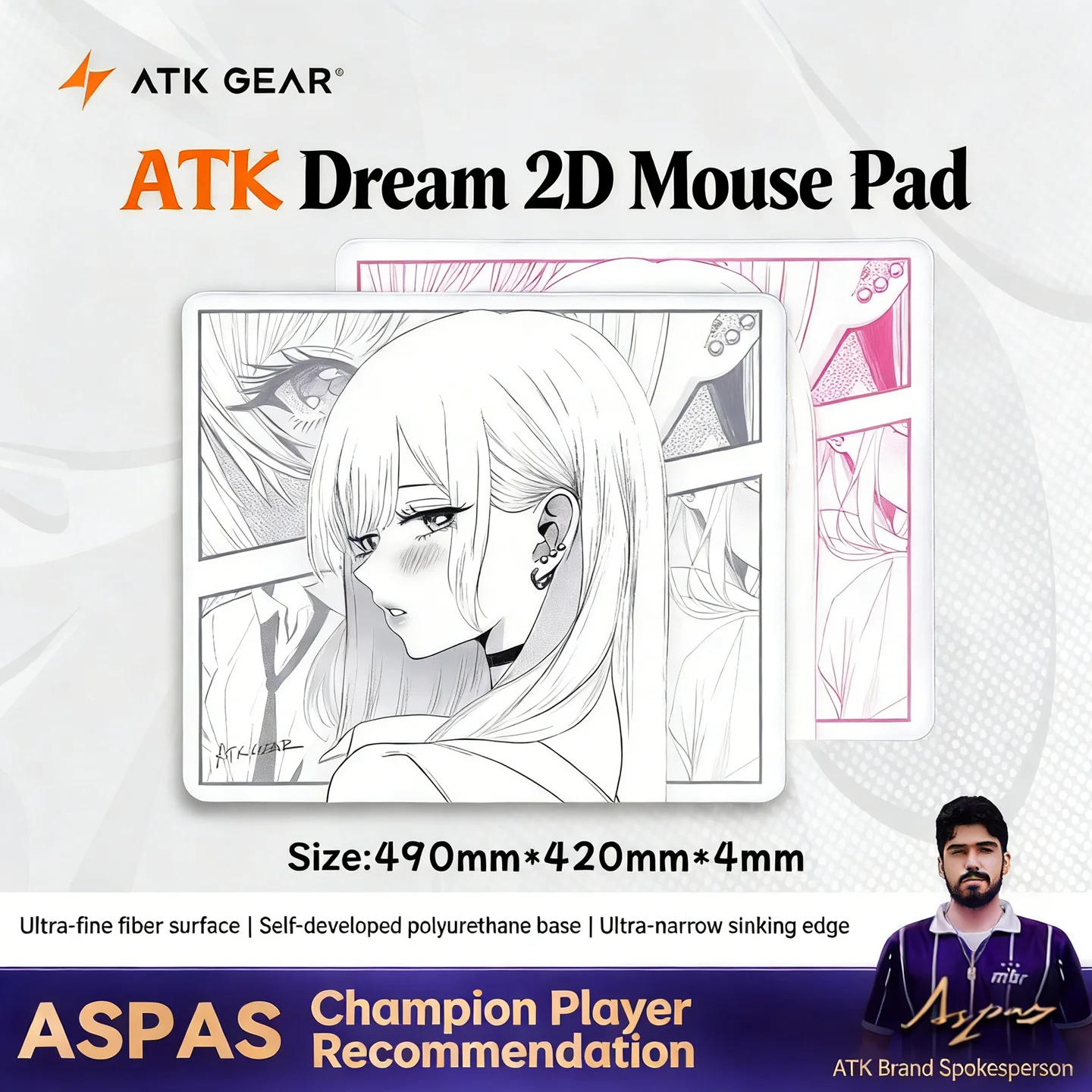 Фото Коврик для мыши ATK Dream Anime 490x420x4 мм, нейтральный, сбалансированный, с нескользящей полиуретановой основой, прошитыми краями, для игр FPS и Valorant Esports №2