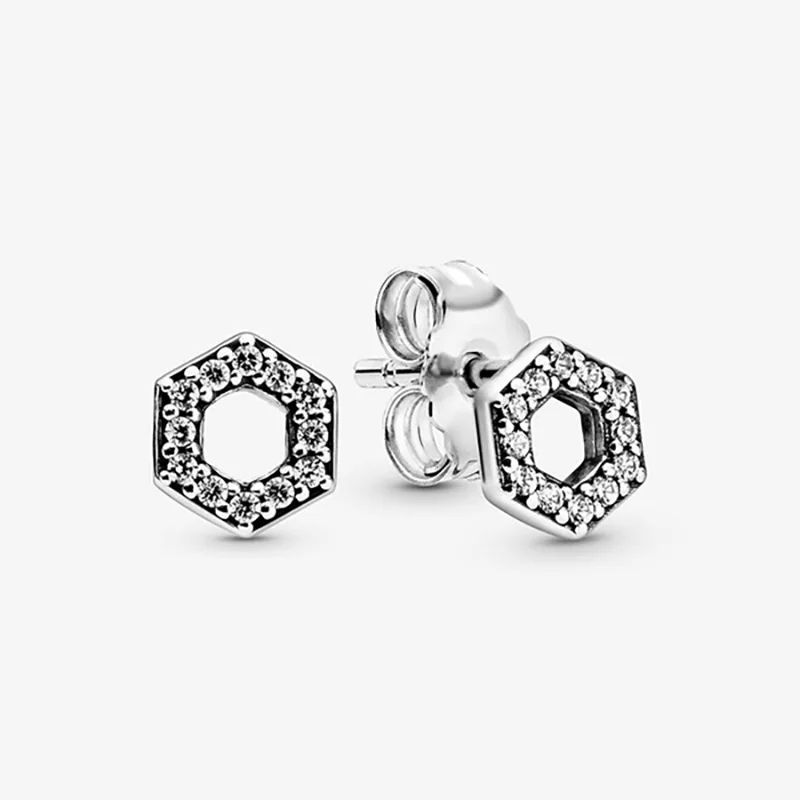 

Comfortable to Wear Dazzling Sparkling Sparkling Honeycomb Hexagon Stud Earrings for Women 925 Sterling Silver Original