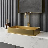 Rectangular bathroom vessel sink golden stainless steel countertop basin light luxury single wash thickened bar kitchen sink