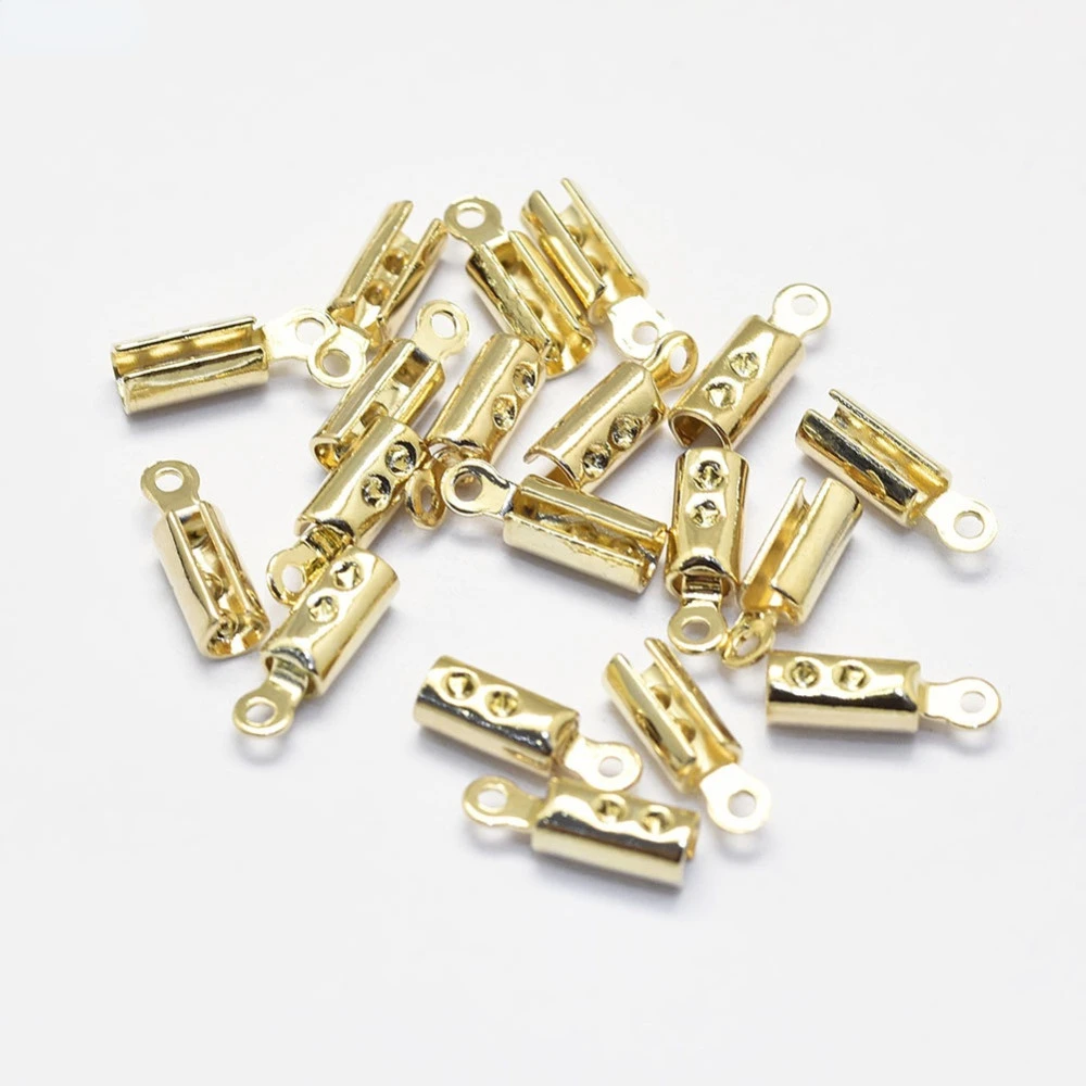 

10pcs Long-Lasting Plated Brass Folding Crimp Ends Real 18K Gold Plated Nickel Free 10x3mm Hole: 1mm Inner Size: 2.5x6mm