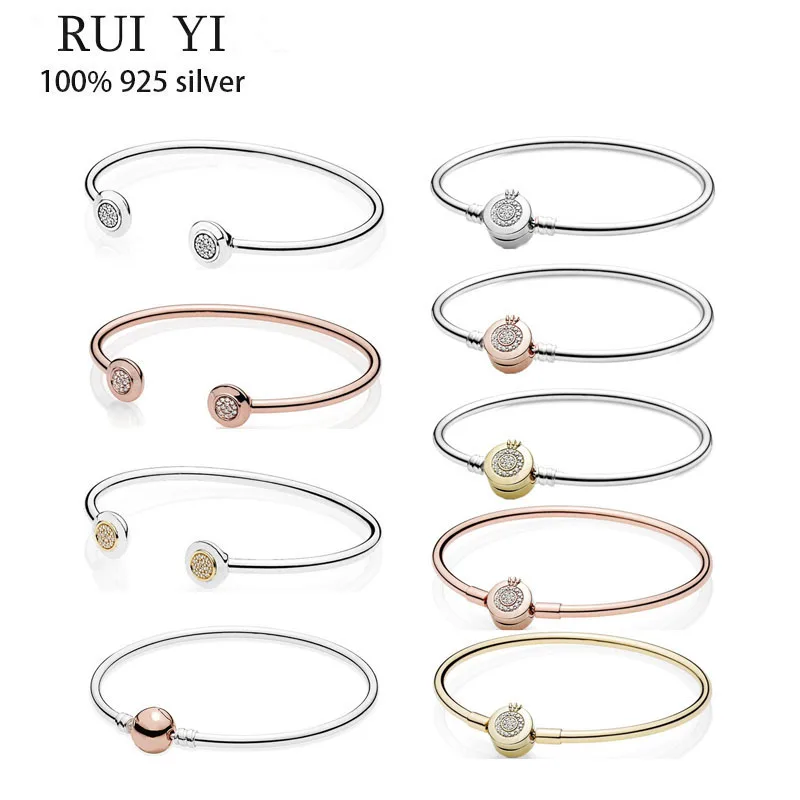 

Authentic S925 Sterling Silver Sparkle Crown Opening Cz Bracelet For Women Diy Jewelry Original Charm