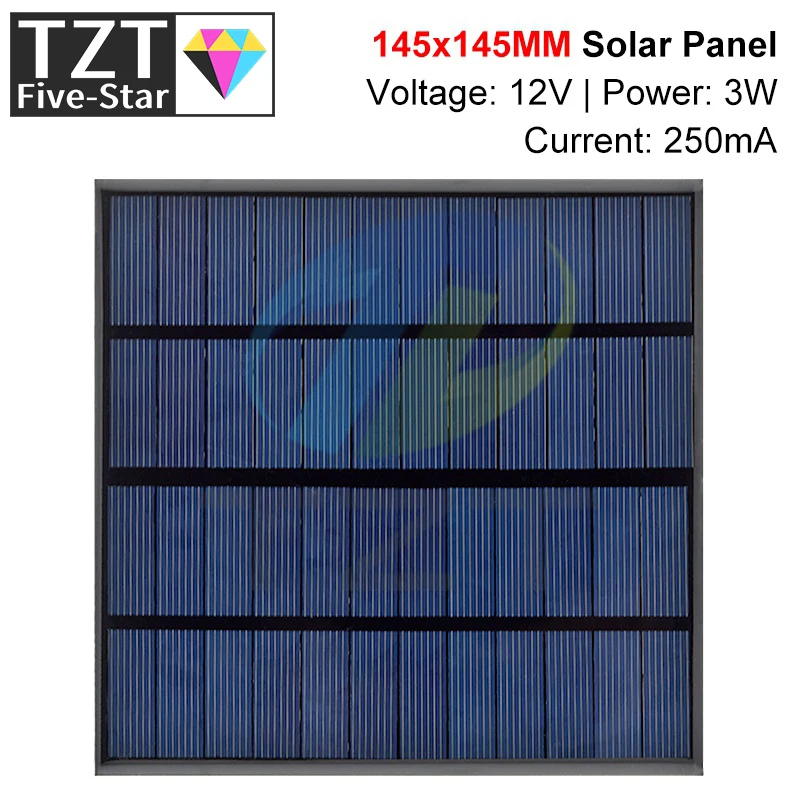 Солнечная панель TZT 12 В 145 мА 3 Вт поликристаллическая * мм миниатюрная солнечная
