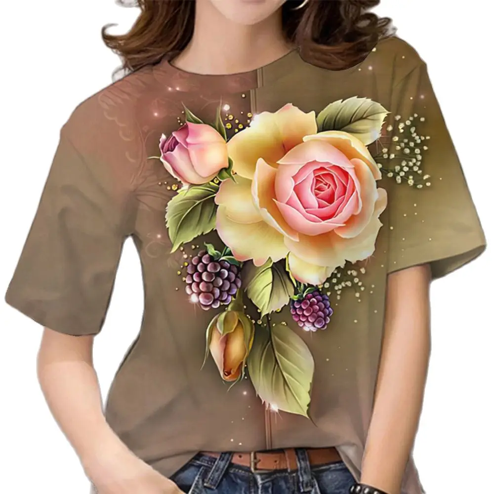 

Luxury T-shirt For Women 3D Floral Print Short Sleeve T Shirt Summer Fashion Girls Top Tee Harajuku Tshirt Plus Size Clothes Y2k