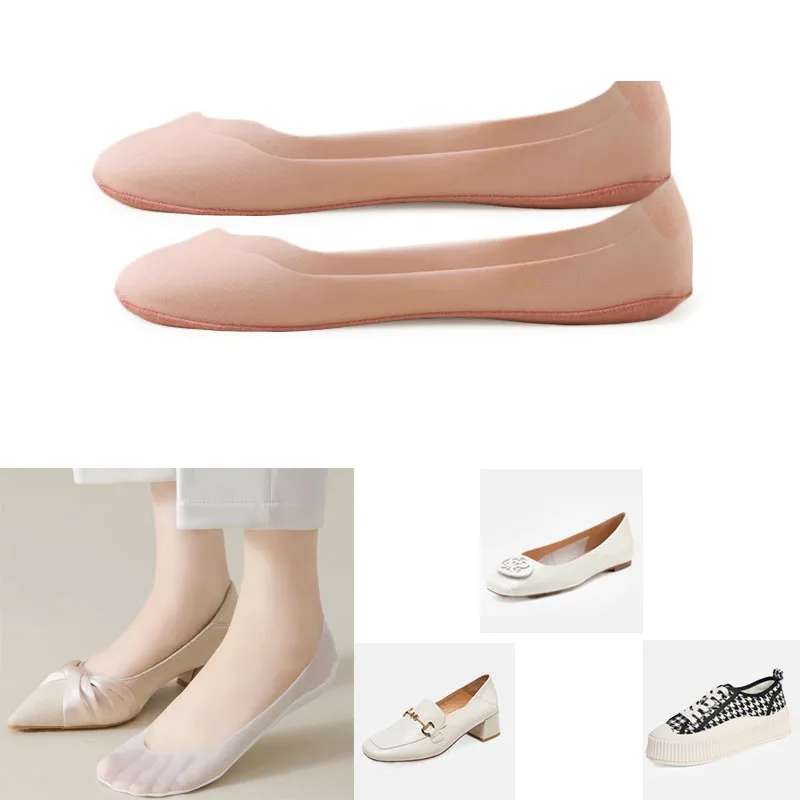 Women Summer Socks Invisible No Show Ultra-thin Breathable Silicone Anti-slip Solid Girls High Heels Ice Silk Low Cut Boat Socks