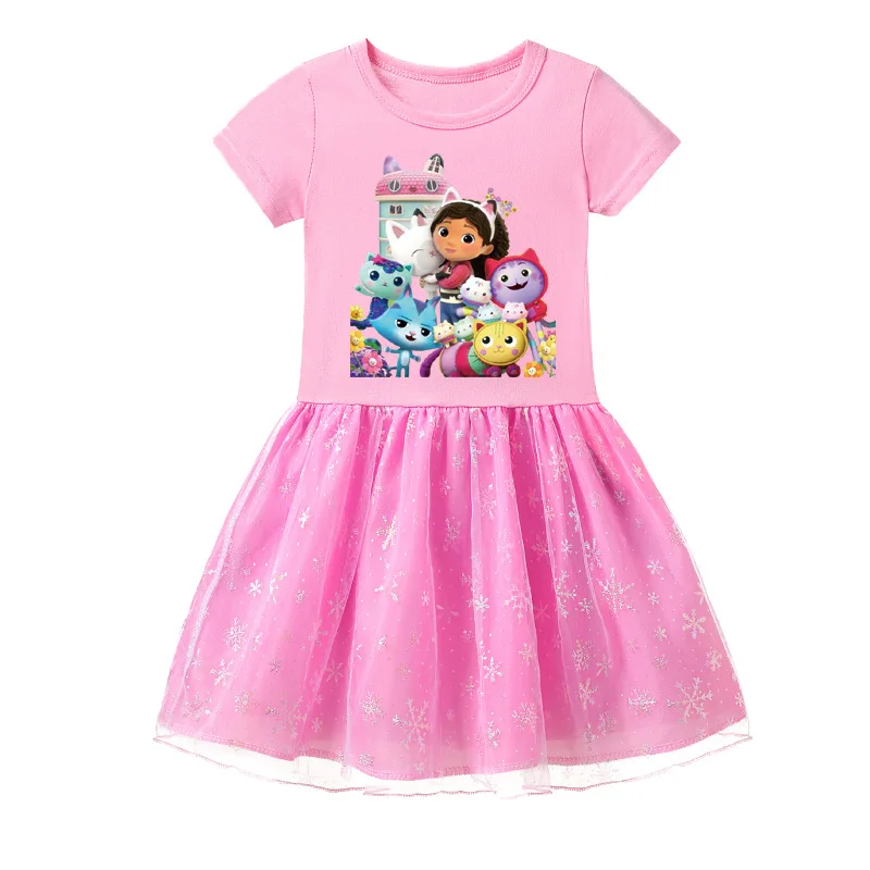 

Gabby's Dollhouse Baby Girls Summer Short Sleeve Dresses Kids Gabby Cats Birthday Party Clothing Vestidos Children Casual Dress