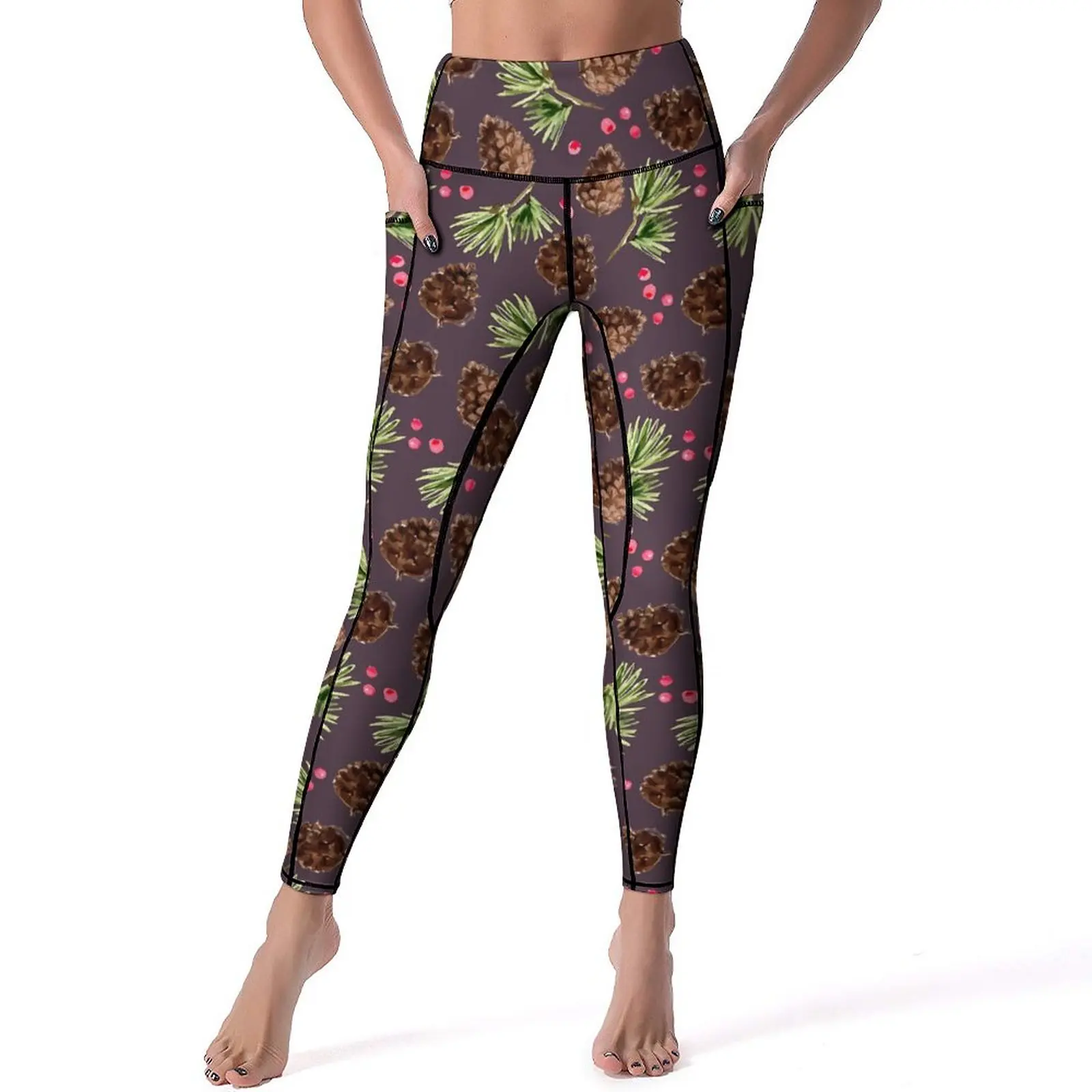 

Pine Cones Print Yoga Pants Sexy Pine Branches Graphic Leggings Push Up Gym Leggins Women Retro Stretch Sports Tights