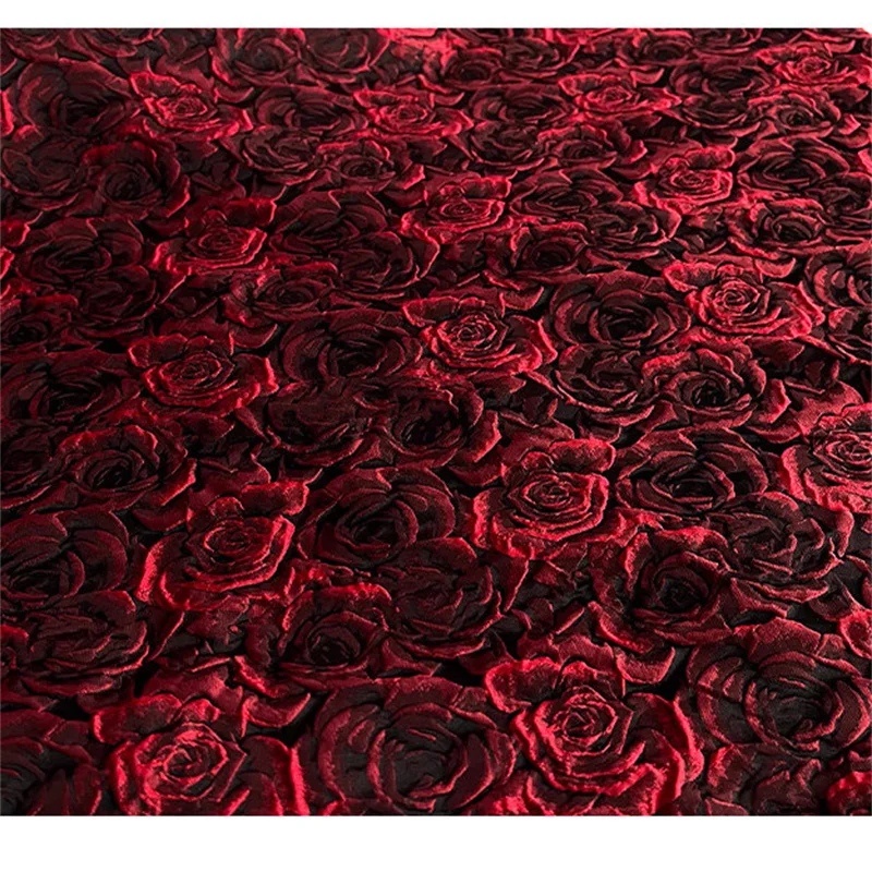 

NEW485 Autumn/Spring Three-dimensional Dark Red Rose Embossed Jacquard Fabric For Fashion Women's Dress DIY Sewing Materials