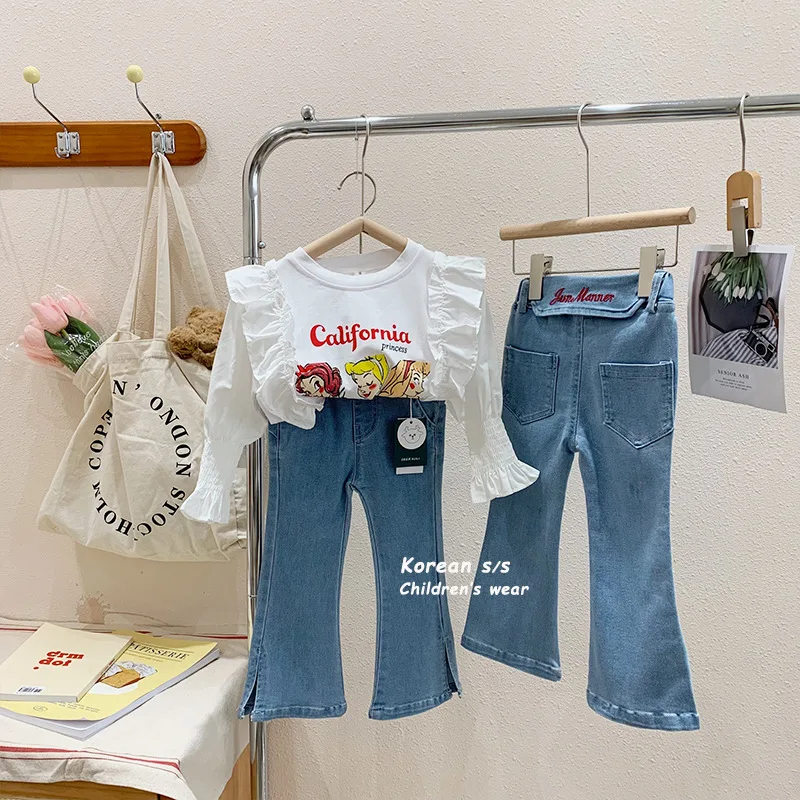 

Джинсы для девочек, новинка весны, детская джинсовая модель с буквами в Корейском стиле