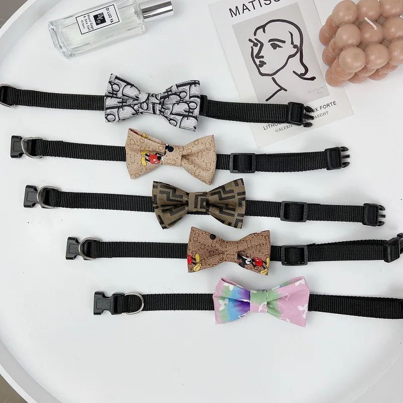 

2023 Fashion New Pet Bow Collar Teddy Dog Neck Collar Cat Bow Tie Decoration Can Be Pulled Out Adjustable Neck Rope