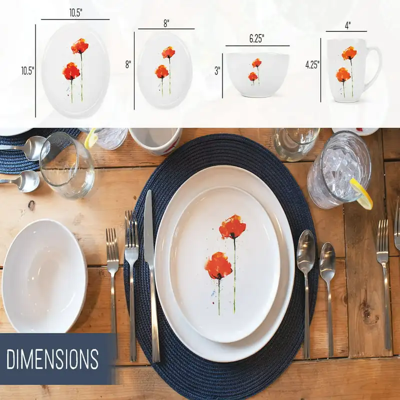 

Crouser Watercolor Ceramic Dinnerware 16 Piece Set - Service for 4, Poppies