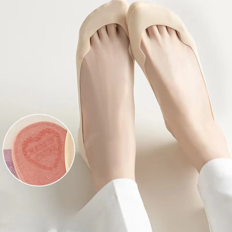 3 Pairs Socks Women Summer Thin Cotton Shallow Mouth High Heels Non Slip Off With Invisible