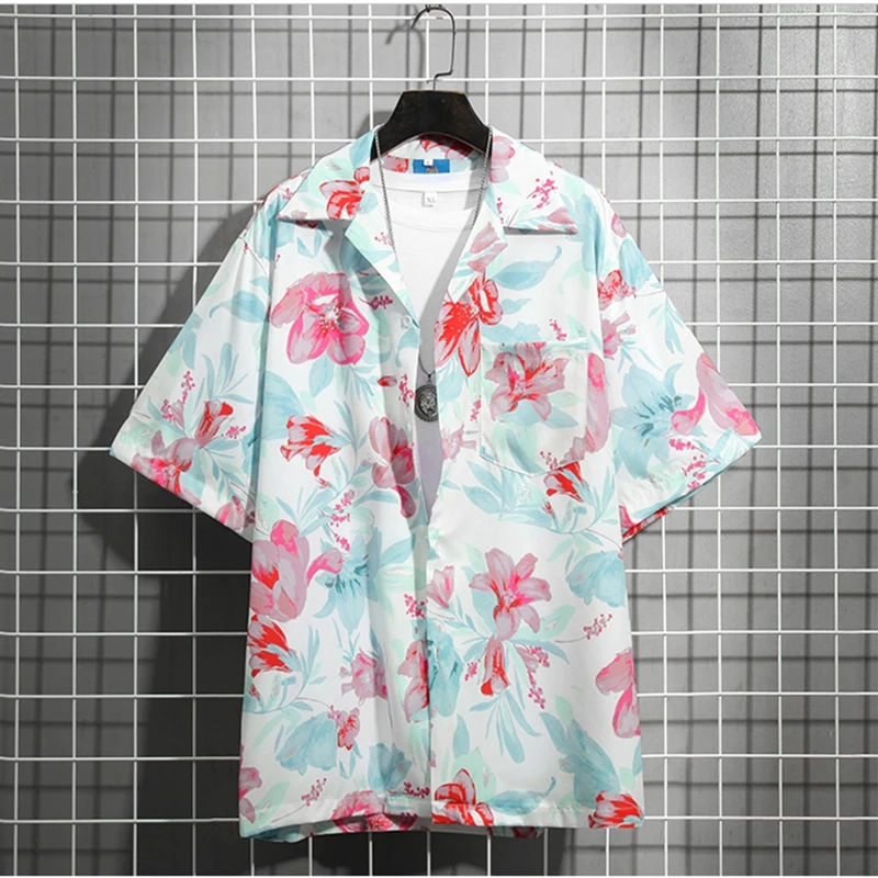 

American casual short sleeved floral shirts for men couple coat Vintage Vintage Port style Hawaiian men's women's thin shirt