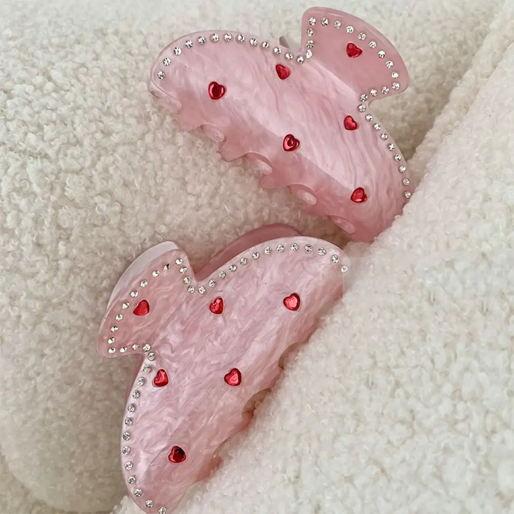 

Pearl Love Heart Acetic Acid Hair Claw Personalized Shark Clip Hair Clip Rhinestone Hairpin Party