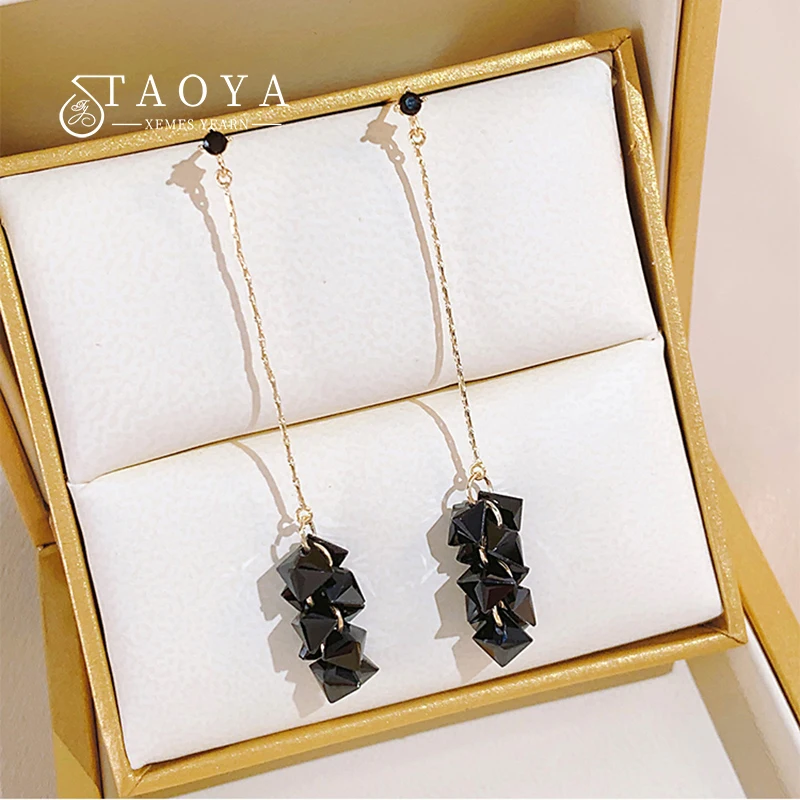 

Новинка 2022, сексуальные черные серьги-подвески с кисточками и кристаллами из циркония, корейская бижутерия, роскошные аксессуары для вечер...