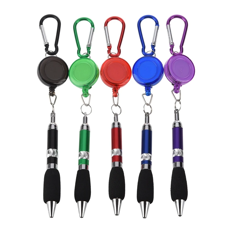 

5 Pcs Retractable Badge Reel Belt Clip And Carabiner Pen.