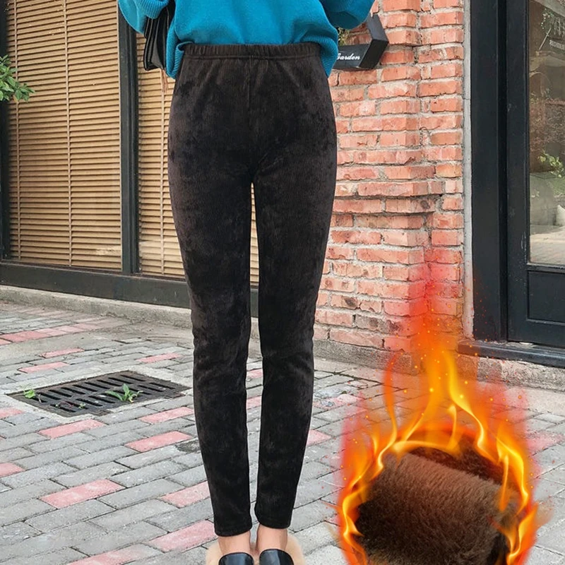 

Леггинсы женские с высокой талией, теплые облегающие вязаные штаны из хлопка, повседневные Однотонные эластичные штаны для йоги, Осень-зима
