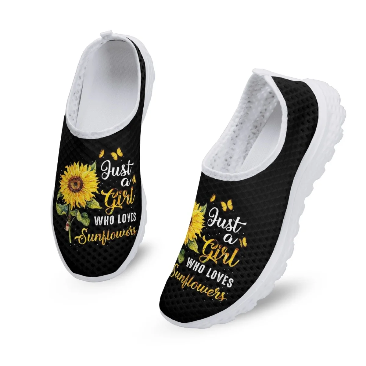 Nopersonality Sunflower Sneakers Girls Casual Fitness Mesh Shoes Sunshine Letter Printing Running Shoe Walking Comfort