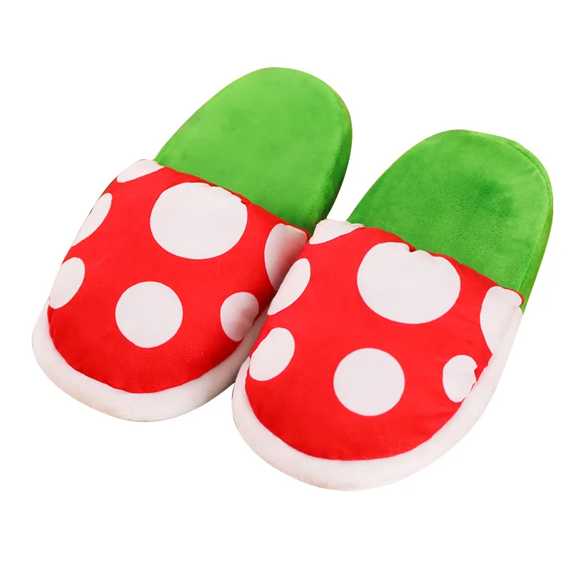 Winter Warm Women Cartoon Mushroom Home Slippers Piranha Flower Cosplay House Plush Shoes Ladies Indoor Flip Flop Funny Slide