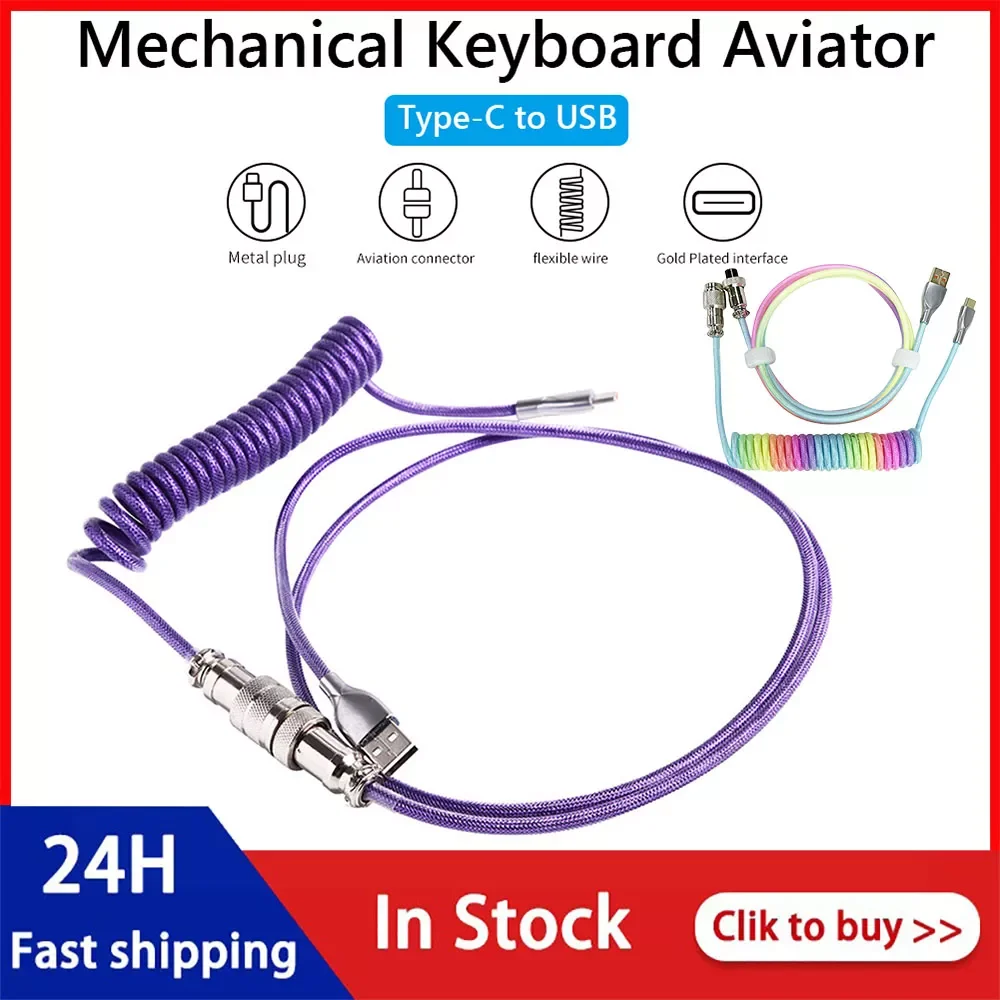 

104keys Mechanical Keyboard Coiled Cable Wire Type C Custom Usb Port Cable Aviator Coiling Cable for Gaming Keyboard Accessories