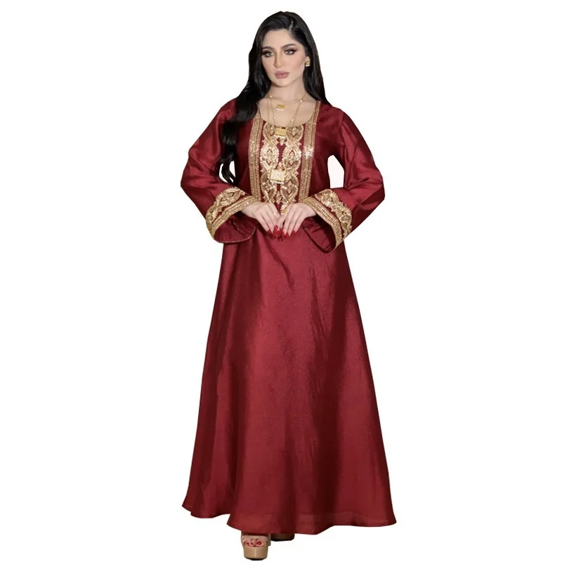 

Vintage Ethnic Embroidered Abaya Dress for Women Autumn 2021 Middle East Dubai Arabic Oman Kuwait Moroccan Kaftan Muslim Clothes