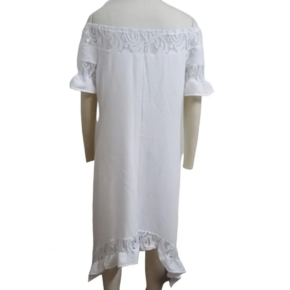 

Стильное женское платье из мягкой ткани длиной до колена с коротким рукавом и открытыми плечами кружевное лоскутное платье для свидания