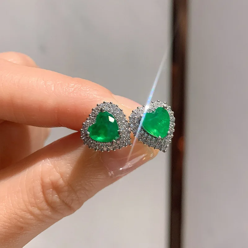

JitDoo Vintage Lab Gemstone Emerald Paraiba Tourmaline Turquoise Love Earrings For Women Stud Ear Fine Jewelry Gift Wholesale
