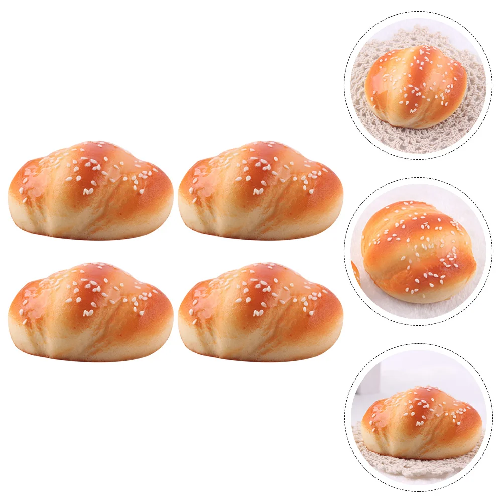 

4 Pcs Photo Ornament Fake Pie Fidget Toy Kids Fake Fish Burger Ornament PU Bread Model Sandwich Simulated Bread