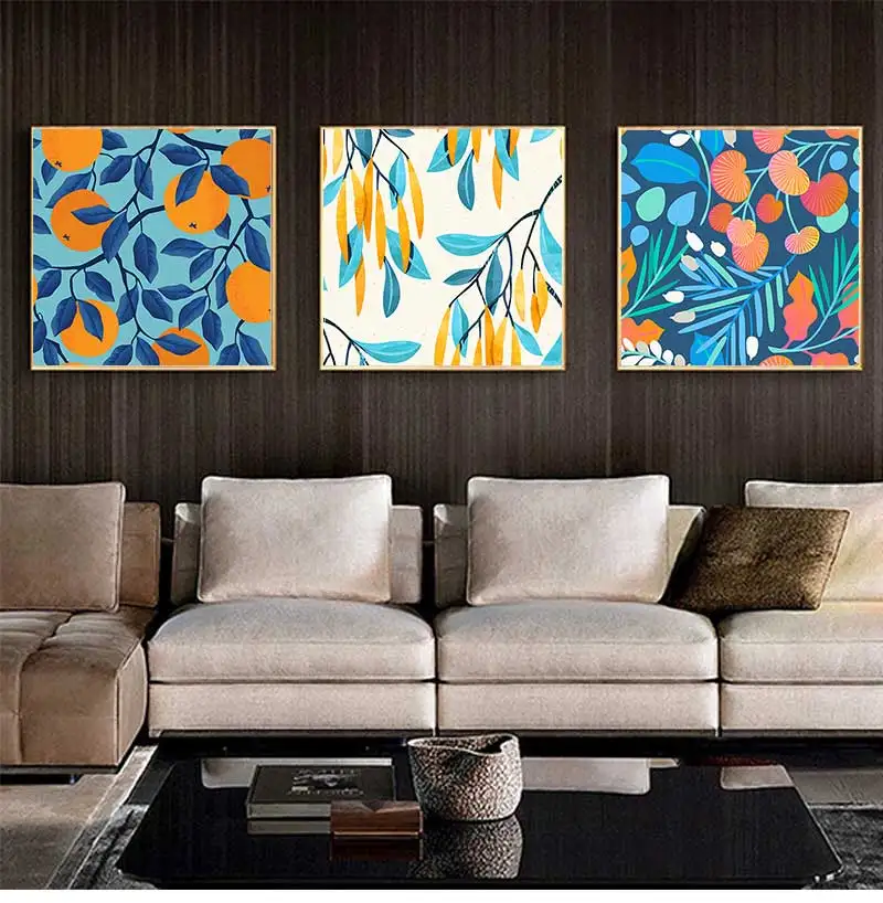 Настенный плакат в стиле ретро, рисунок на холсте с изображением растений, цветов, фруктов, минималистский дизайн, квадратная картина, декор для гостиной