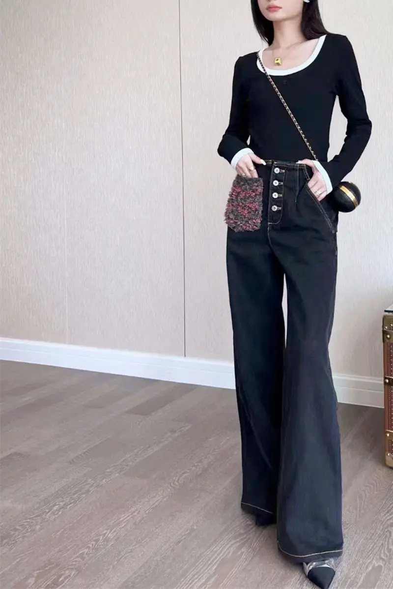 

856227 Jeans for Women Fashion pants Classic Luxury Straight Pants Designer Wide Leg Trousers High Waist Jeans