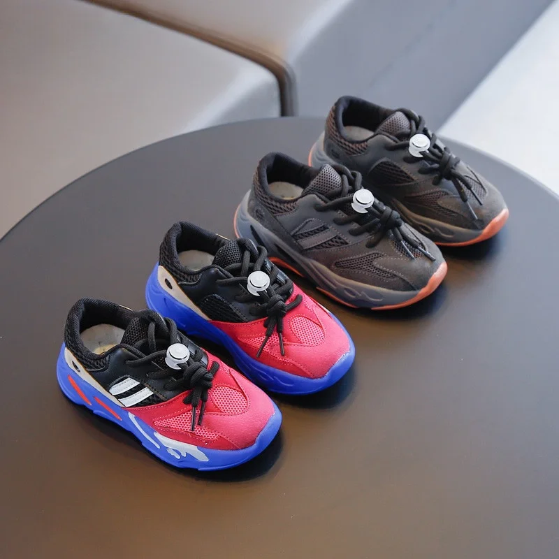 Дизайнерские кожаные сетчатые кроссовки для маленьких мальчиков и девочек