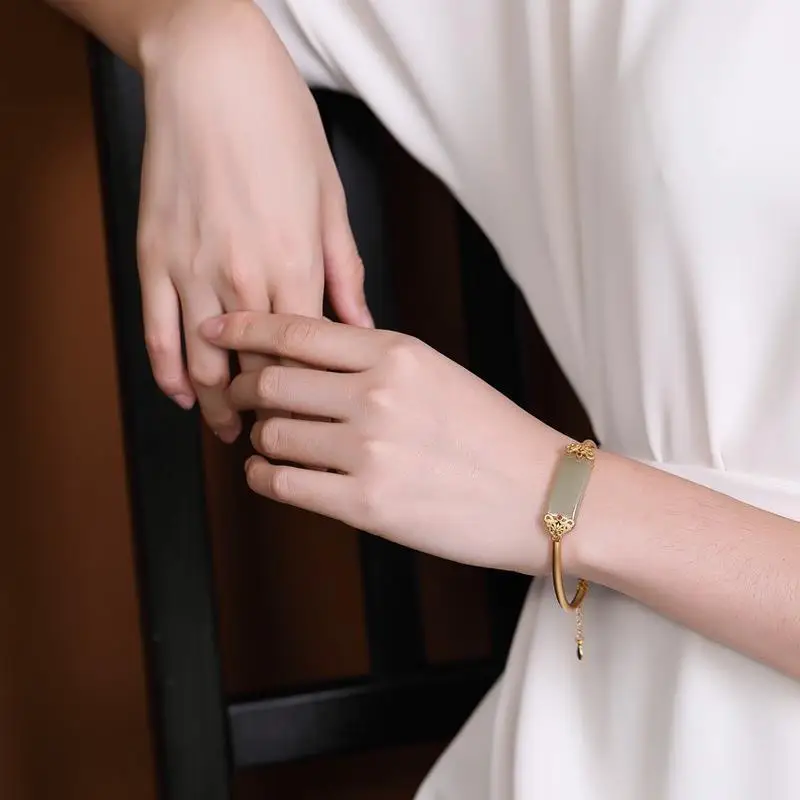 

Khotan Jade Vintage Bracelet For Women Natural Stones Luxury High Quality Aesthetic Free Shipping Cute