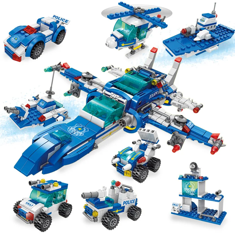 

Модель полицейского самолета, строительные блоки, командный автомобиль, маленький самолет, вертолет, штабелируемые блоки, игрушки для дете...