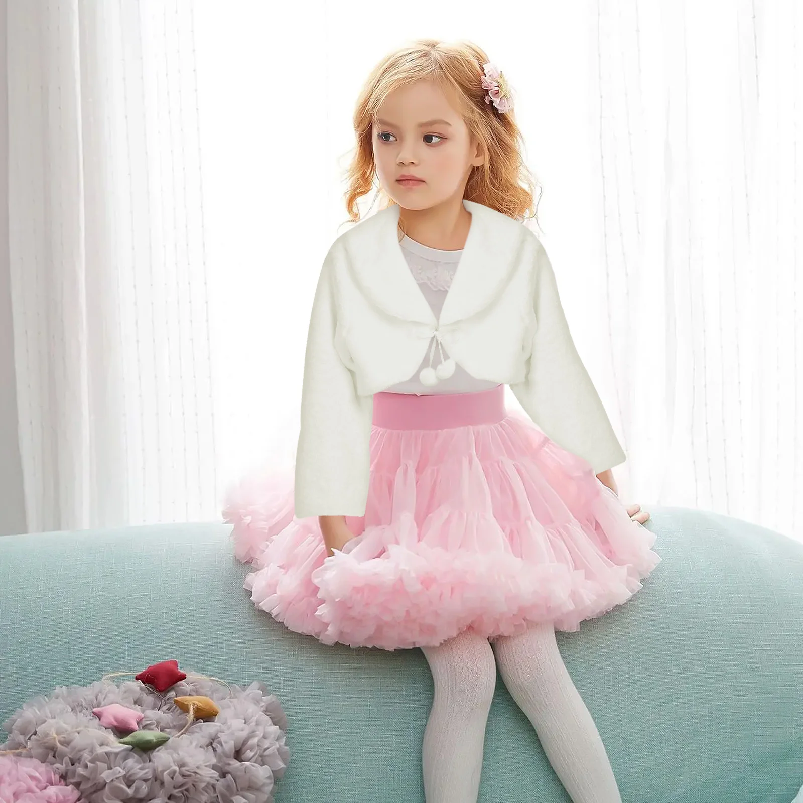 Осенне-зимнее белое платье на одно плечо для девочек болеро с цветочным принтом