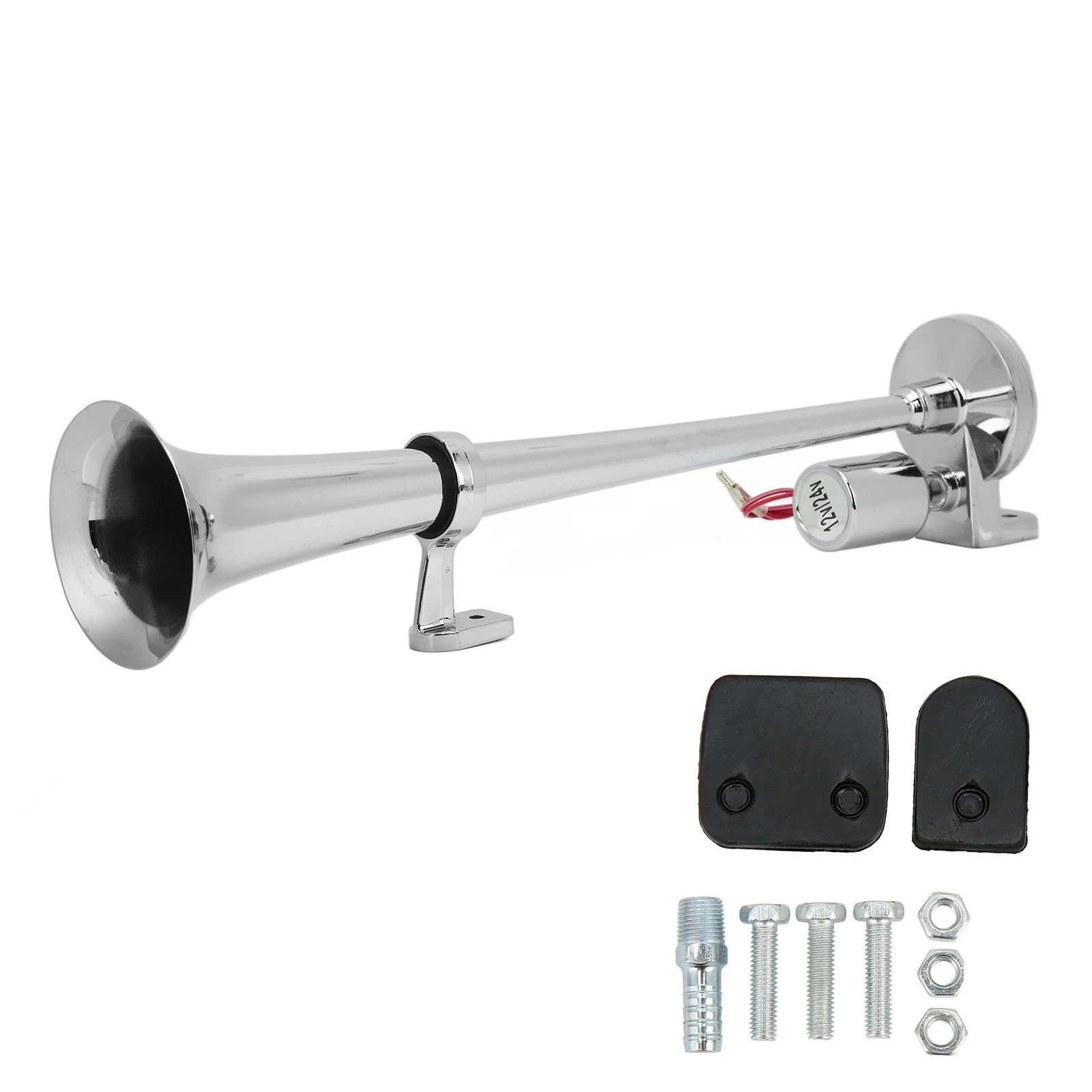 

Electric Trumpet Horn 1 Tube for Train Car Boat Zinc Alloy Chrome Plating 135db 450mm 12V/24V