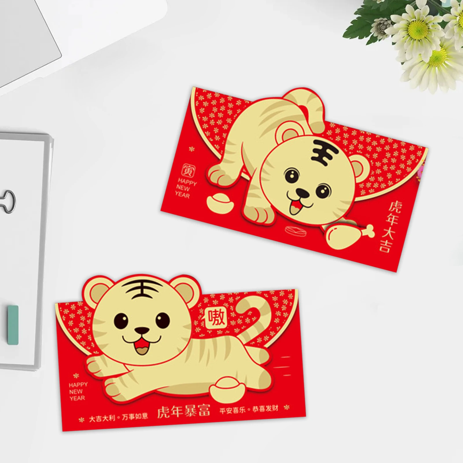 

6 шт., бумажные красные конверты HongBao, милые бумажные пакеты на удачу, праздничные товары с тигром, китайский новый год, Hongbao