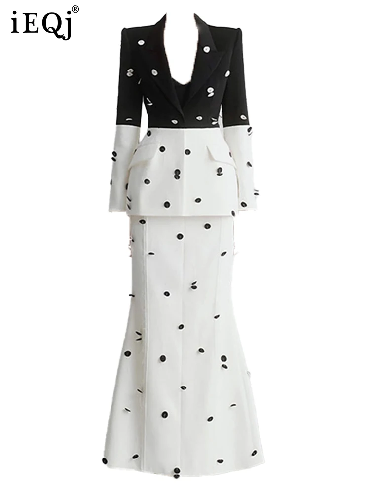 IEQJ Женские комплекты из 2 предметов с блестками и бусинами блейзер длинными